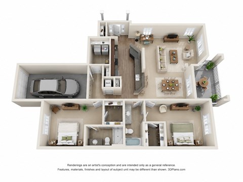 Floor plan for 2 beds, 2 baths, 1482 sqft
